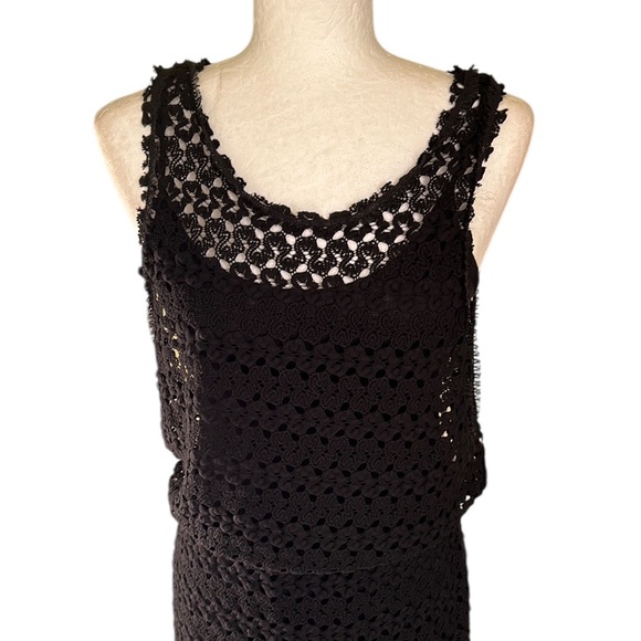 Free People Lily Black Crochet Lace Draped Cutout Mini Dress - S - Picture 6 of 15